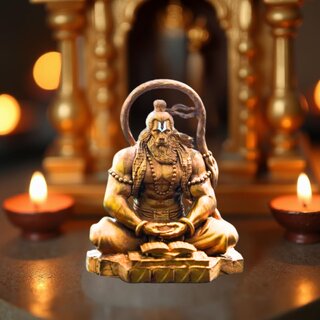                       Tiny Shiny Tail Hanuman Ji Murti Statue for Car Dashboard Home Pooja Gift Living Room Decorative Showpiece                                              