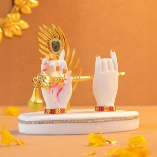                       Tiny Shiny Krishna Hand with Flute  Mor Pankh  Krishna Statue for Car Dashboard  Home Living Room Dcor Gift                                              