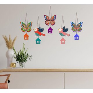 Tiny Shiny 3 Butterfly 2 Birds Wooden Wall Hanging for Home Decor Pack of 5 Tiny Shiny 3 Butterfly 2 Birds Wooden Wall Hanging for Home Decor Pack of 5