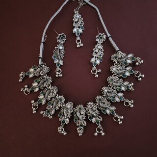 Oxidised German Silver Peacock Necklace with Jumki for Women and Girls Oxidised German Silver Peacock Necklace with Jumki for Women and Girls