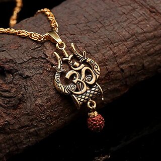                       1 GRAM GOLD PLATED OM TRISHUL PENDENT WITH CHAIN                                              