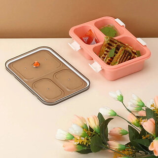 Hathrasmart Lunch Box 3 Compartment Plastic Lunch Box, Tiffin Box for Boys, Girls, School 3 Containers Lunch Box(1000 ml)