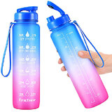 Silicone Water Bottle - 1 litre Motivational Time Marker 1000 ml Bottl..