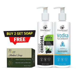 (Pack of 2) Greenblosum Deeep Detox Charcoal | Vodka Face Wash 100ml Each With Free 100gm Herbal Soap (Pack of 2) Greenblosum Deeep Detox Charcoal | Vodka Face Wash 100ml Each With Free 100gm Herbal Soap