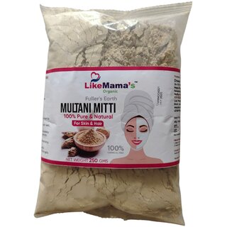 LikeMama's Organic Natural Multani Mitti Powder for Face, Skin and Hair (250 grams) in Pouch Packaging LikeMama's Organic Natural Multani Mitti Powder for Face, Skin and Hair (250 grams) in Pouch Packaging