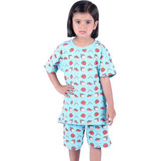 Kid Kupboard Cotton Girls T-Shirt and Short Set, Light Blue, Half-Sleeves, 7-8 Years KIDS7638 Kid Kupboard Cotton Girls T-Shirt and Short Set, Light Blue, Half-Sleeves, 7-8 Years KIDS7638