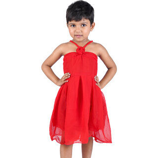                       Kid Kupboard Cotton Girls A-Line Frock, Red, Sleeveless, 5-6 Years KIDS7652                                              