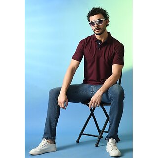 New Men PrintCultr Solid Men Polo Neck Cotton Blend Maroon T-Shirt 2025 at ShopCircuit | ONDC