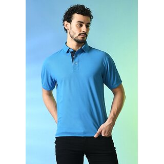 Latest Men PrintCultr Solid Men Polo Neck Cotton Blend Blue T-Shirt 2025 at ShopCircuit | ONDC