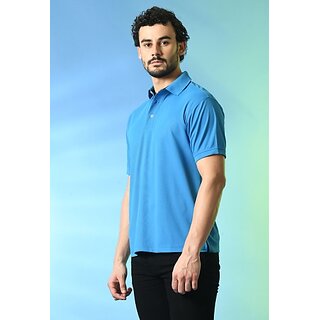 Latest Men PrintCultr Solid Men Polo Neck Cotton Blend Blue T-Shirt 2025 at ShopCircuit | ONDC