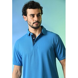 Latest Men PrintCultr Solid Men Polo Neck Cotton Blend Blue T-Shirt 2025 at ShopCircuit | ONDC
