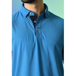 Latest Men PrintCultr Solid Men Polo Neck Cotton Blend Blue T-Shirt 2025 at ShopCircuit | ONDC