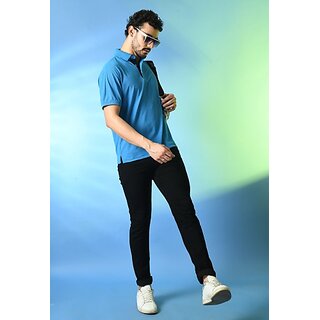 Latest Men PrintCultr Solid Men Polo Neck Cotton Blend Blue T-Shirt 2025 at ShopCircuit | ONDC