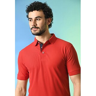 Modern Men PrintCultr Solid Men Polo Neck Cotton Blend Red T-Shirt 2025 at ShopCircuit | ONDC