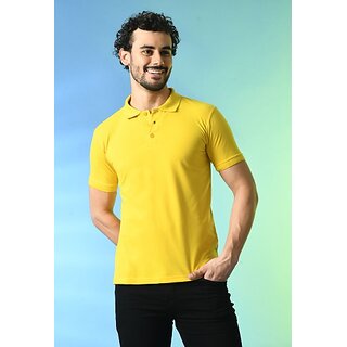 New Men PrintCultr Solid Men Polo Neck Cotton Blend Yellow T-Shirt 2025 at ShopCircuit | ONDC