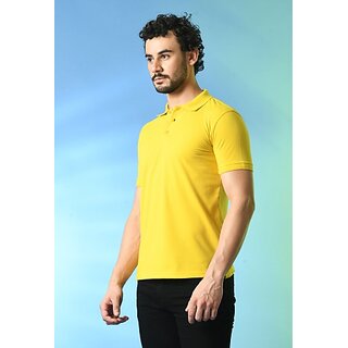 New Men PrintCultr Solid Men Polo Neck Cotton Blend Yellow T-Shirt 2025 at ShopCircuit | ONDC