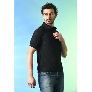 Luxurious Men PrintCultr Solid Men Polo Neck Cotton Blend Black T-Shirt 2025 at ShopCircuit | ON