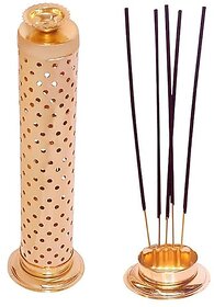 Stainless Steel Incense Stick Holder With Ash Catcher & Dhoop Holder Ideal For Home (Set of 1 Copper) Round