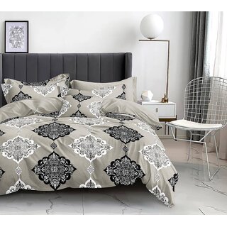                       Double Bed Printed Cotton Blend Bedsheet with Two Pillow Covers                                              