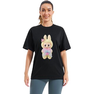                       Trendy Labubu Doll Printed Oversized Womens T-Shirt  Soft Cotton Graphic Tee                                              