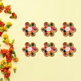 Tiny Shiny Tea Light Flower Candle Diya Holder Set for Home Office Decoration Puja Articles Pack of 6 Tiny Shiny Tea Light Flower Candle Diya Holder Set for Home Office Decoration Puja Articles Pack of 6