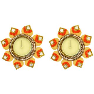 Tiny Shiny Tea Light Flower Candle Diya Holder Set for Home Office Decoration Puja Articles Decor Pack of 2 Tiny Shiny Tea Light Flower Candle Diya Holder Set for Home Office Decoration Puja Articles Decor Pack of 2