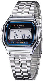 Digital Sports Square Dial LED Unisex Stainless Steel Strap Watch for Men and Womens