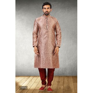                       Raivat Ethnic Onion Pink Colour Jacquard Silk Brocade Kurta Pajama 1003                                              