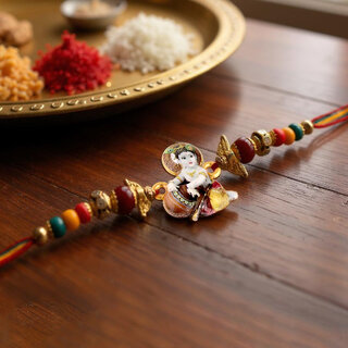 Gold Plated Little Krishna Kids Rakhi - Rakshabandhan Religious Rakhee for Bhaiya/Bhabhi - Pack of 1 Gold Plated Little Krishna Kids Rakhi - Rakshabandhan Religious Rakhee for Bhaiya/Bhabhi - Pack of 1