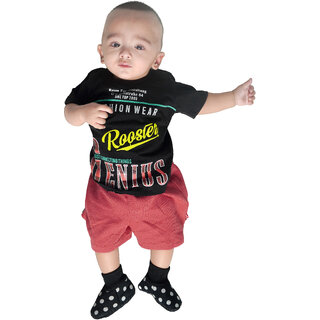                       Kid Kupboard Cotton Baby Boys T-Shirt, Black, Half-Sleeves, 3-6 Months KIDS7683                                              
