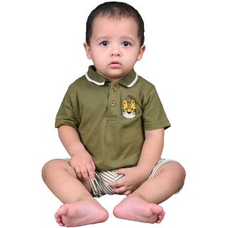                       Kid Kupboard Cotton Baby Boys T-Shirt, Green, Half-Sleeves, 9-12 Months KIDS7684                                              