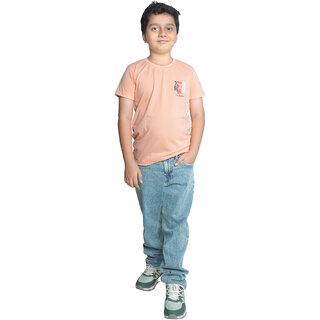                       Kid Kupboard Cotton Boys T-Shirt, Peach, Half-Sleeves, 8-9 Years KIDS7696                                              