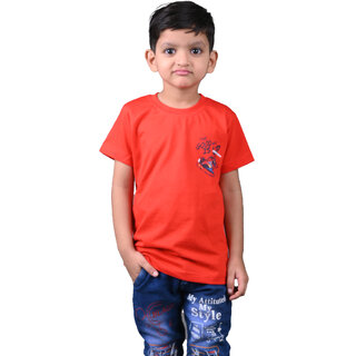                       Kid Kupboard Cotton Boys T-Shirt, Red, Half-Sleeves, 7-8 Years KIDS7698                                              