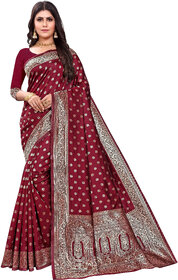 LEAFSY Embellished Banarasi Pure Silk Saree (Maroon)