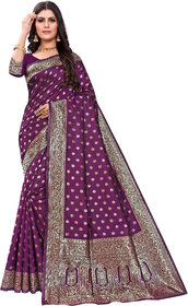 LEAFSY Embellished Banarasi Pure Silk Saree (Purple)