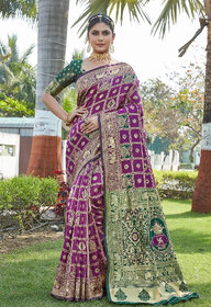 LEAFSY Woven Banarasi Pure Silk Saree (Purple)