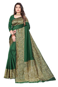 LEAFSY Woven Banarasi Pure Silk Saree (Green)
