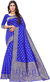 LEAFSY Embellished Banarasi Pure Silk Saree (Blue)