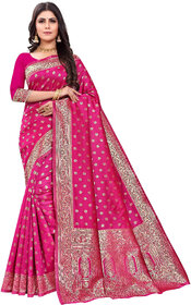 LEAFSY Embellished Banarasi Pure Silk Saree (Pink)