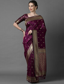 LEAFSY Self Design Bollywood Jacquard Saree (Purple)