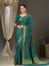 LEAFSY Woven Banarasi Pure Silk Saree (Light Green)