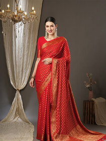 LEAFSY Woven Banarasi Pure Silk Saree (Red)