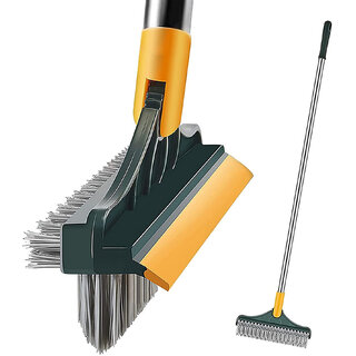 PRANJAL ENTERPRISE  Bathroom Cleaning Brush with Wiper Upgraded 3 in 1 Tiles Cleaning Brush Bathroom Brush with Long Han