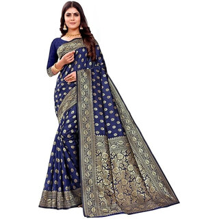 LEAFSY Self Design Bollywood Jacquard Saree (Dark Blue) LEAFSY Self Design Bollywood Jacquard Saree (Dark Blue)