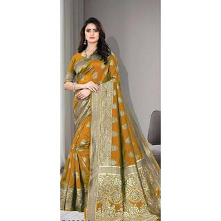 LEAFSY Self Design Banarasi Jacquard Saree (Yellow) LEAFSY Self Design Banarasi Jacquard Saree (Yellow)