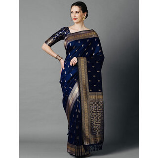                       LEAFSY Self Design Bollywood Jacquard Saree (Dark Blue)                                              