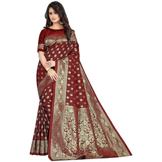                      LEAFSY Self Design Bollywood Jacquard Saree (Maroon)                                              