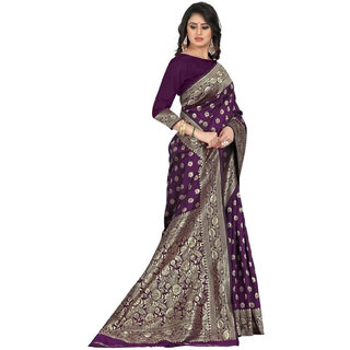                       LEAFSY Self Design Banarasi Jacquard Saree (Purple)                                              