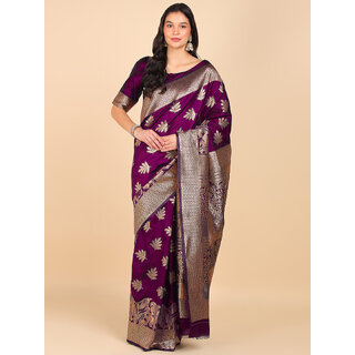 LEAFSY Self Design Banarasi Jacquard Saree (Purple) LEAFSY Self Design Banarasi Jacquard Saree (Purple)