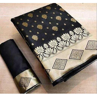 LEAFSY Self Design Banarasi Jacquard Saree (Black) LEAFSY Self Design Banarasi Jacquard Saree (Black)